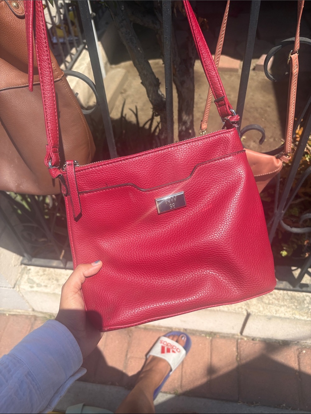 Red Leather Crossbody Bag - Brand: Unknown
